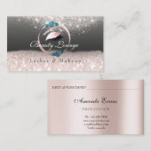 Lashes Extension Makeup Artist Ocean Floral Grau Terminkarte (Vorne/Hinten)