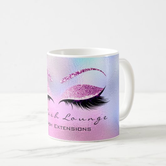 Lashes Extension Makeup Studio Pink Ombre Glitzer Kaffeetasse (VorderseiteRechts)
