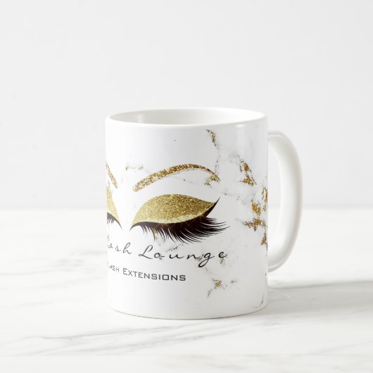Lashes Extension Studio Name Makeup Marble Gold Kaffeetasse (VorderseiteRechts)