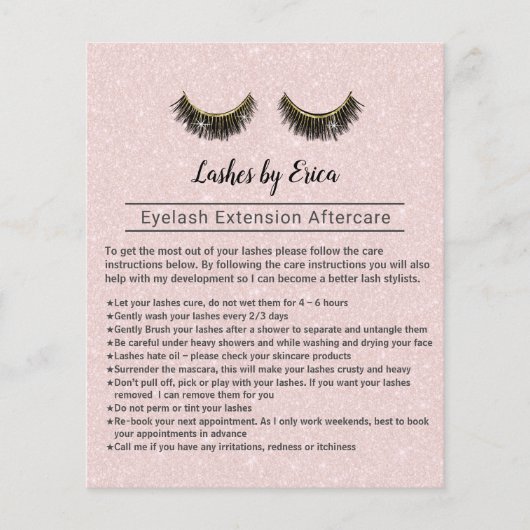 Lashes Eyelash Extensions Aftercare Instruction Flyer (Vorne)