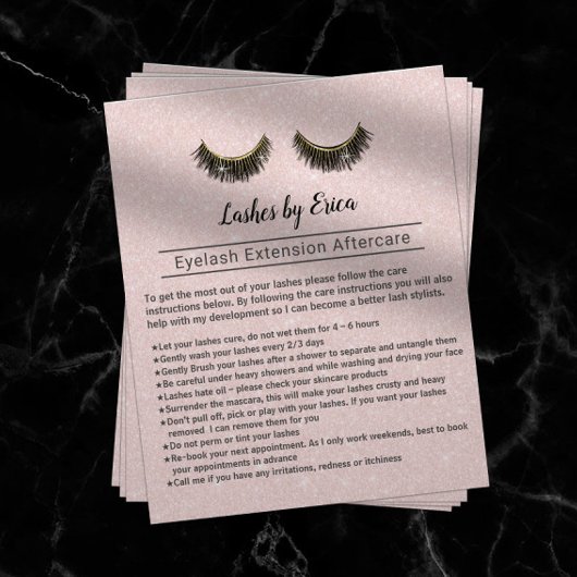Lashes Eyelash Extensions Aftercare Instruction Flyer