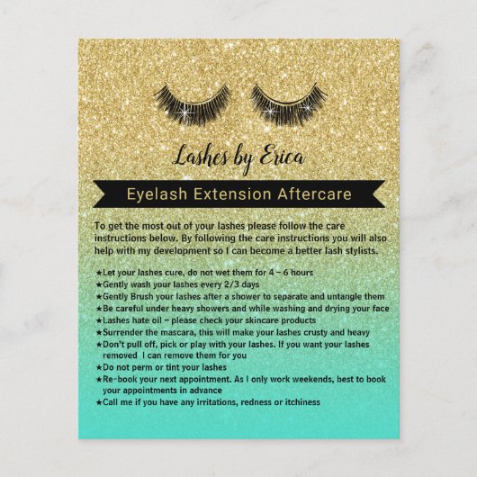 Lashes Eyelash Extensions Aftercare Instruction Flyer (Vorne)