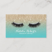 Lashes Eyelash Makeup Artist Aquamarin & Gold Glit Visitenkarte (Vorderseite)