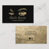Lashes Eyelash Makeup Artist Moderne Schwarz & Gol Visitenkarte (Vorne/Hinten)