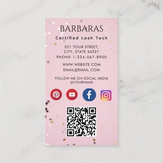 Lashes Eyelash Makeup Artist Pink Glitzern Salon Visitenkarte (Rückseite)