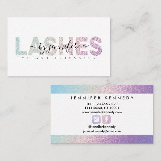 Lashes Eyelash Specialist Holographic Foil Script Visitenkarte (Vorne/Hinten)