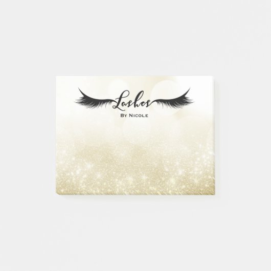 Lashes Eyelashes Gold Sparkle Personalisiert Post-it Klebezettel (Vorderseite)