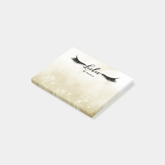 Lashes Eyelashes Gold Sparkle Personalisiert Post-it Klebezettel (angewinkelt)