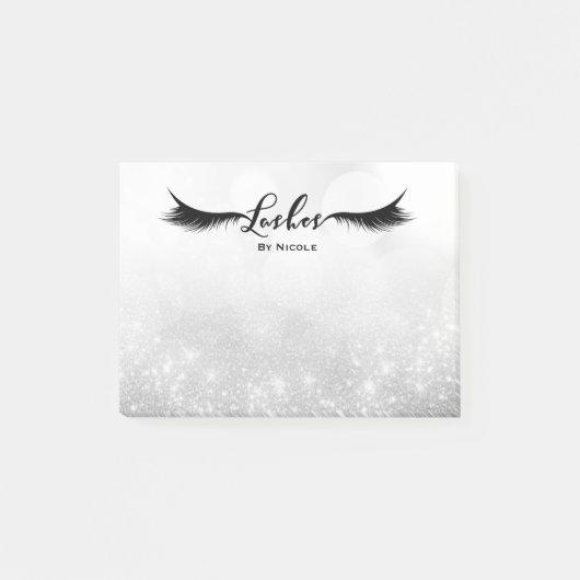 Lashes Eyelashes Silver Sparkle Glam Personalisier Post-it Klebezettel (Vorderseite)