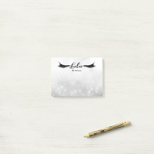 Lashes Eyelashes Silver Sparkle Glam Personalisier Post-it Klebezettel (Auf Schreibtisch)