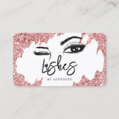 Lashes Eyes and Brows Rose Gold Glitzer Business Telefonnummerkarte (Vorderseite)