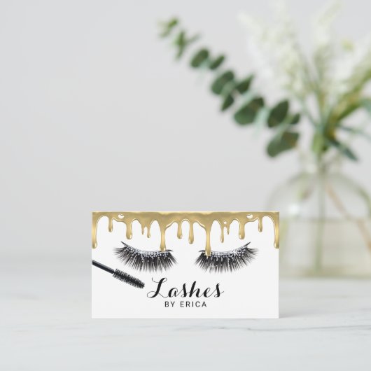 Lashes Eyes Makeup Artist Gold Drips Eyelash Salon Visitenkarte (Stehend Vorderseite)