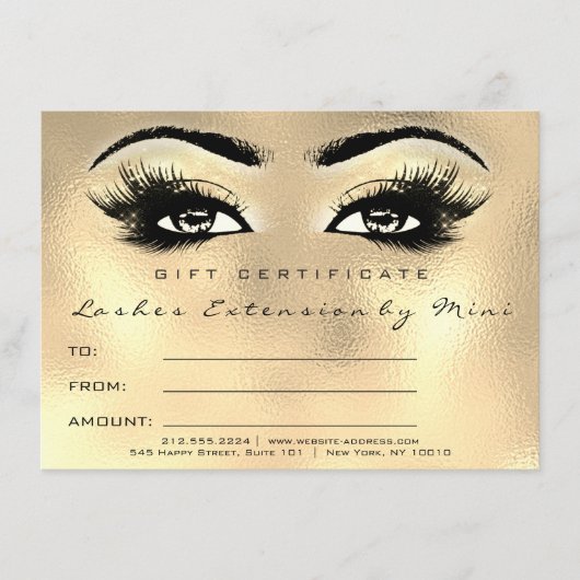 Lashes Glass Gold Makeup Certificate Geschenk (Vorderseite)