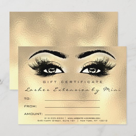 Lashes Glass Gold Makeup Certificate Geschenk (Vorne/Hinten)