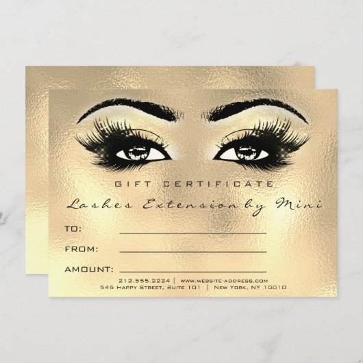 Lashes Glass Gold Makeup Certificate Geschenk (Vorne/Hinten)
