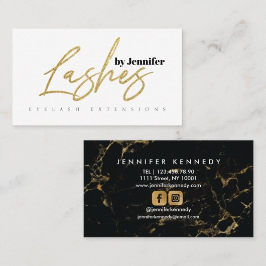 Lashes Gold Glitzer Typografie Script Eyelashes Visitenkarte (Vorne/Hinten)