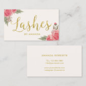 Lashes Gold Script Vintag Floral Lash Extension Visitenkarte (Vorne/Hinten)