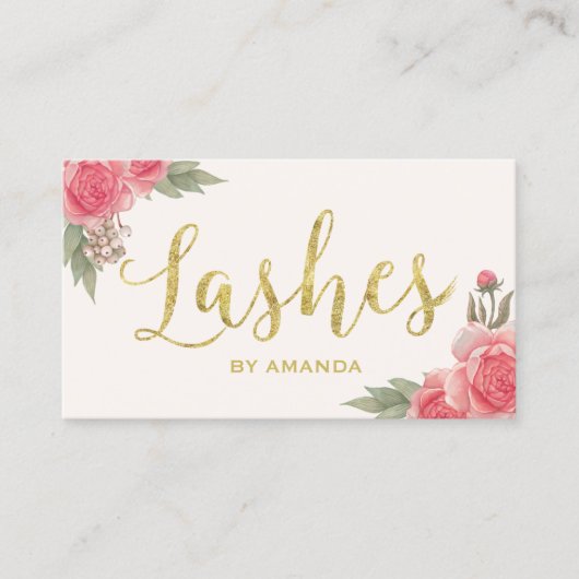 Lashes Gold Script Vintag Floral Lash Extension Visitenkarte (Vorderseite)