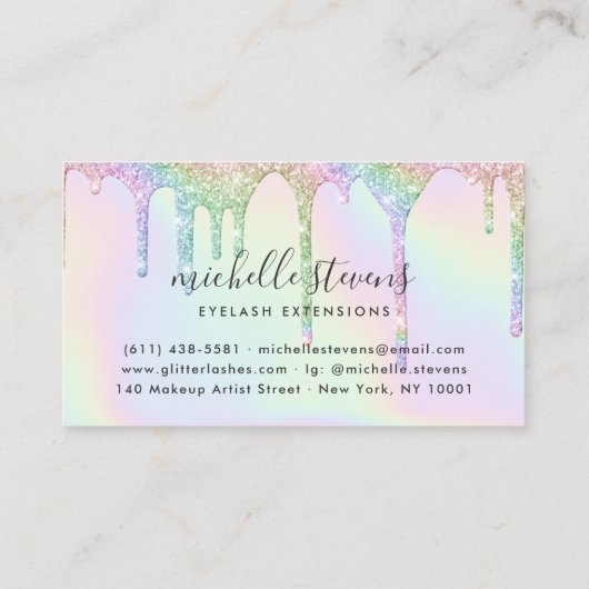 Lashes holografische Einhorn-Glitzer-Tropfen Visitenkarte (Rückseite)