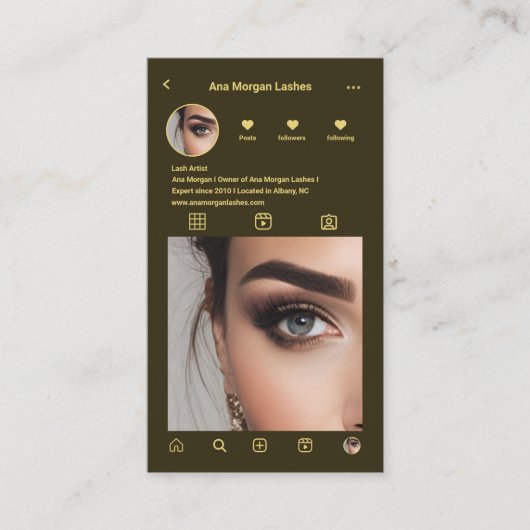 Lashes Instagram Foto Grid Qr Code Dunkelgrün Visitenkarte (Vorderseite)
