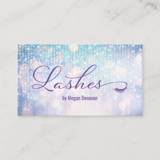 Lashes Logo Lila und Aquamarin Bokeh Sparkle Visitenkarte (Vorderseite)