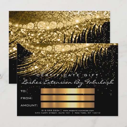 Lashes Lux Makeup Certificate Gift Gold Glitzer (Vorne/Hinten)