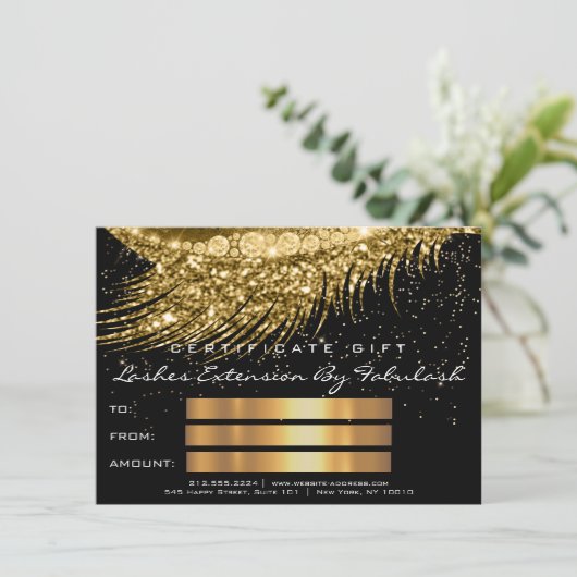 Lashes Lux Makeup Certificate Gift Gold Glitzer (Stehend Vorderseite)