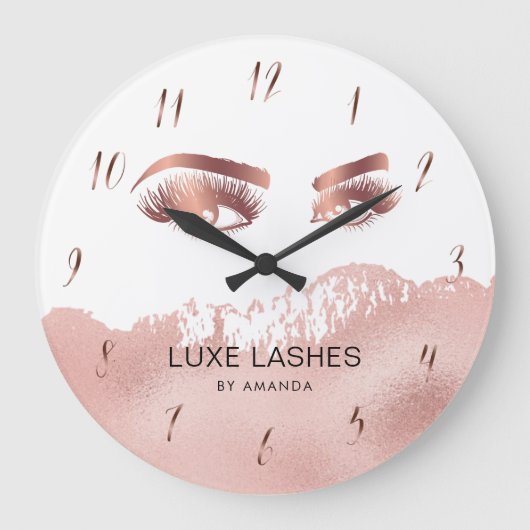 Lashes Makeup artist Beauty Eyes Rose Gold Große Wanduhr (Vorderseite)
