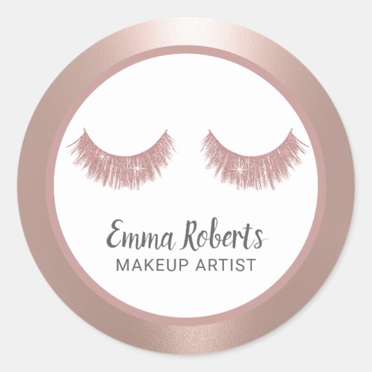 Lashes Makeup Artist Beauty Salon Blush Rose Gold Runder Aufkleber (Vorderseite)