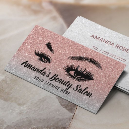 Lashes Makeup Artist Beauty Salon Rose Gold Silber Visitenkarte