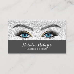 Lashes Makeup Artist Blue Eyes Silver Sequin Salon Visitenkarte