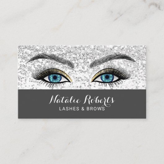 Lashes Makeup Artist Blue Eyes Silver Sequin Salon Visitenkarte (Vorderseite)