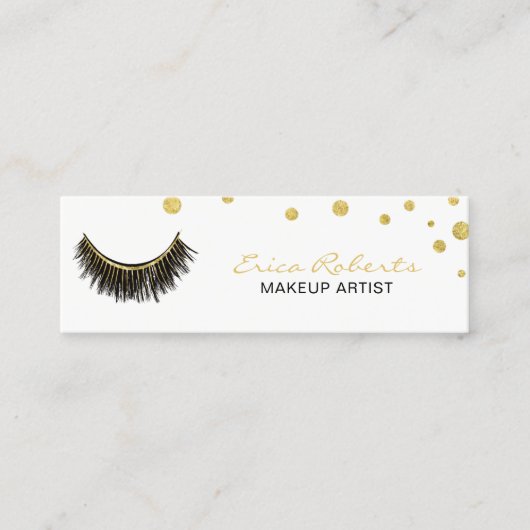 Lashes Makeup Artist Chic Gold Confetti Mini Visitenkarte (Vorderseite)