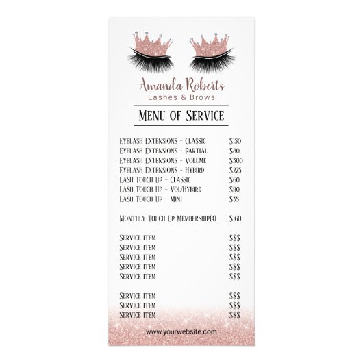 Lashes Makeup Artist Crown Eyelash Price Lists Werbekarte (Vorne)
