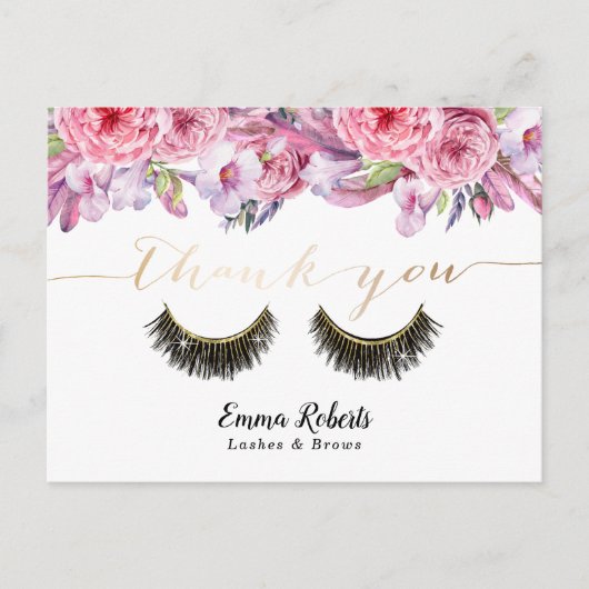 Lashes Makeup Artist Elegant Floral Vielen Dank Postkarte (Vorderseite)