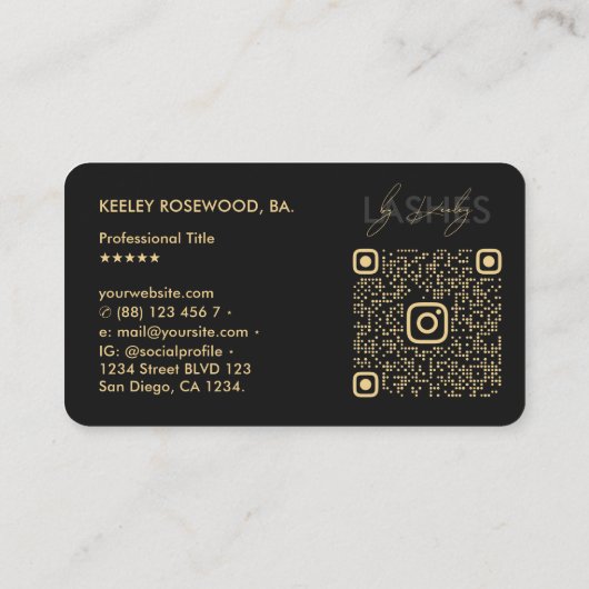 Lashes Makeup Artist Eleganter Black IG QR Code Visitenkarte (Rückseite)