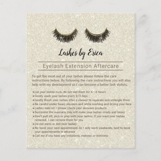 Lashes Makeup Artist Eyelash Aftercare Instruktion Flyer (Vorne)