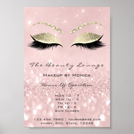 Lashes Makeup Artist Glitzer Beauty Salon Pink Poster (Vorne)