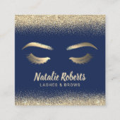 Lashes Makeup Artist Gold Confetti Marine Blue Sal Quadratische Visitenkarte (Vorderseite)