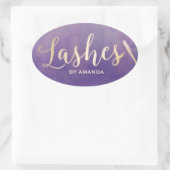 Lashes Makeup Artist Gold Script Elegant Lila Ovaler Aufkleber (Tasche)