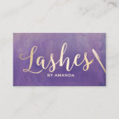 Lashes Makeup Artist Gold Script Elegant Lila Visitenkarte (Vorderseite)