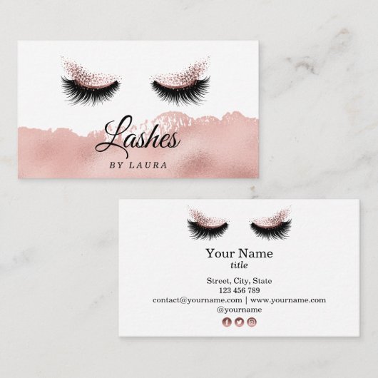 Lashes Makeup Artist Imitats Rose Goldfolie Visitenkarte (Vorne/Hinten)