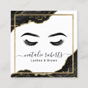 Lashes Makeup Artist Modern Black Gold Salon Quadratische Visitenkarte