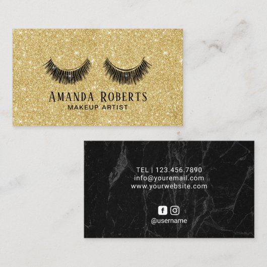 Lashes Makeup Artist Modern Gold Glitzer Salon Visitenkarte (Vorne/Hinten)