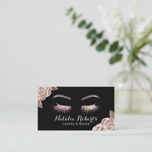 Lashes Makeup Artist Moderne Rose Gold Blumensalon Visitenkarte (Stehend Vorderseite)