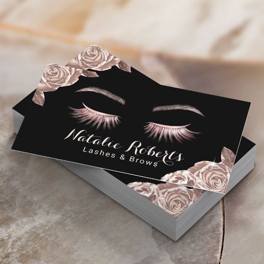 Lashes Makeup Artist Moderne Rose Gold Blumensalon Visitenkarte