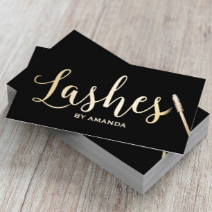 Lashes Makeup Artist Moderne Schwarz & Gold Visitenkarte