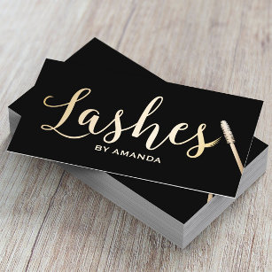 Lashes Makeup Artist Moderne Schwarz & Gold Visitenkarte