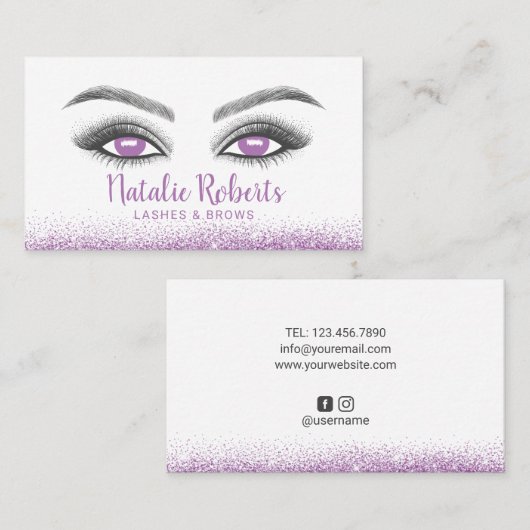 Lashes Makeup Artist Moderner Lila Glitzer Salon Visitenkarte (Vorne/Hinten)