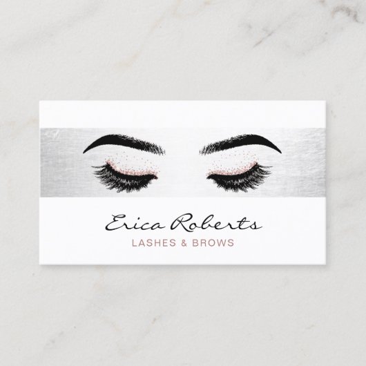 Lashes Makeup Artist Moderner Silberstreifen Visitenkarte (Vorderseite)